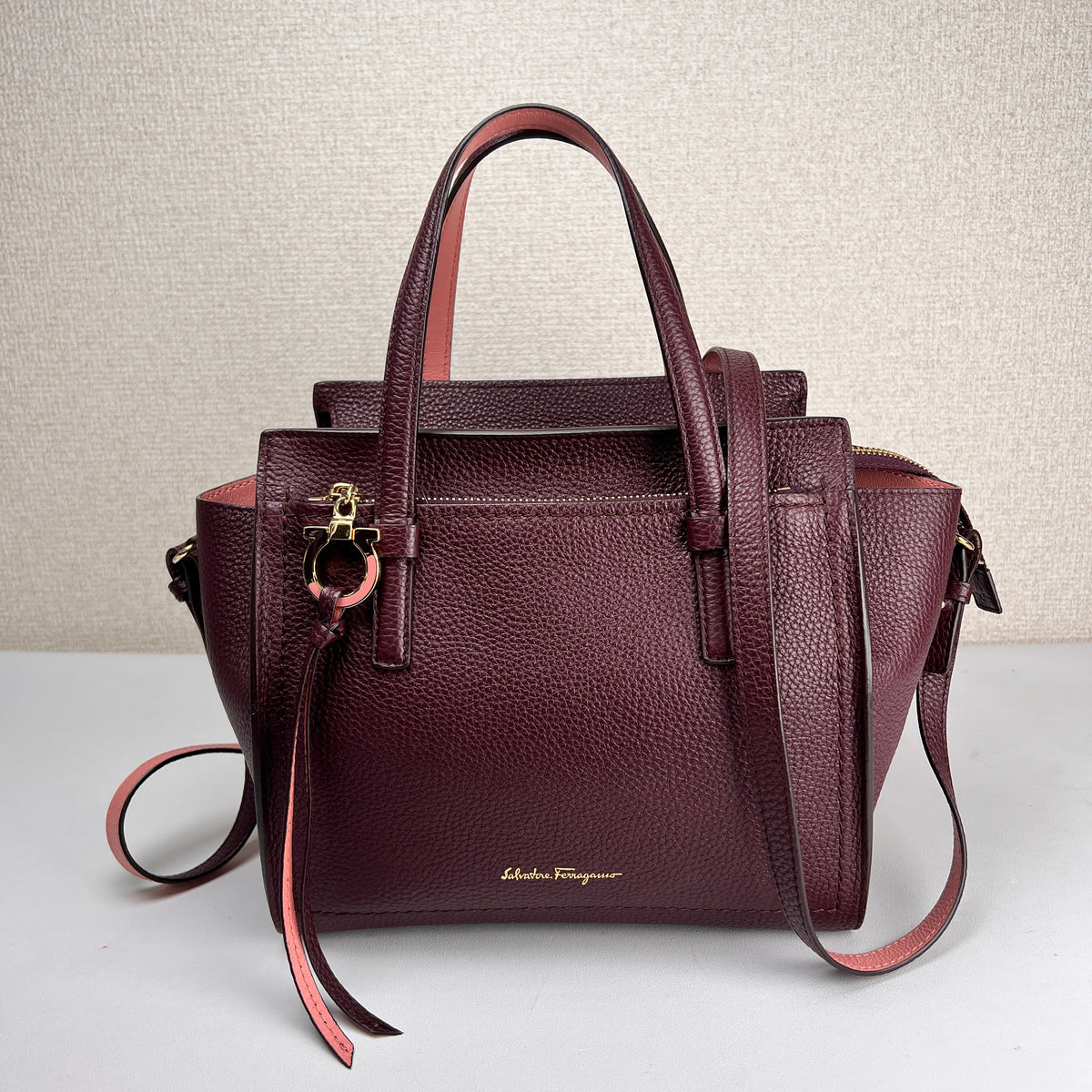 Ferragamo Bordeaux Handle Bags A-16455