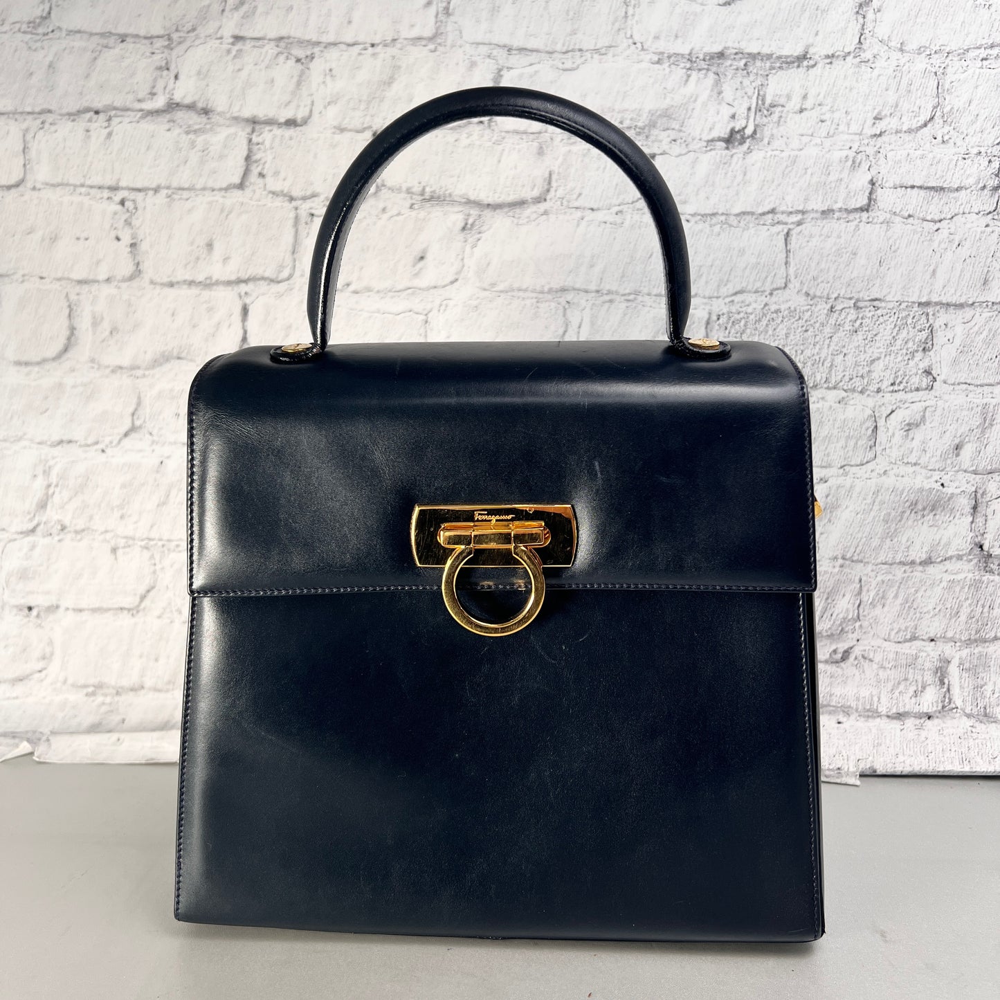 Ferragamo Navy Handle Bags A-15819
