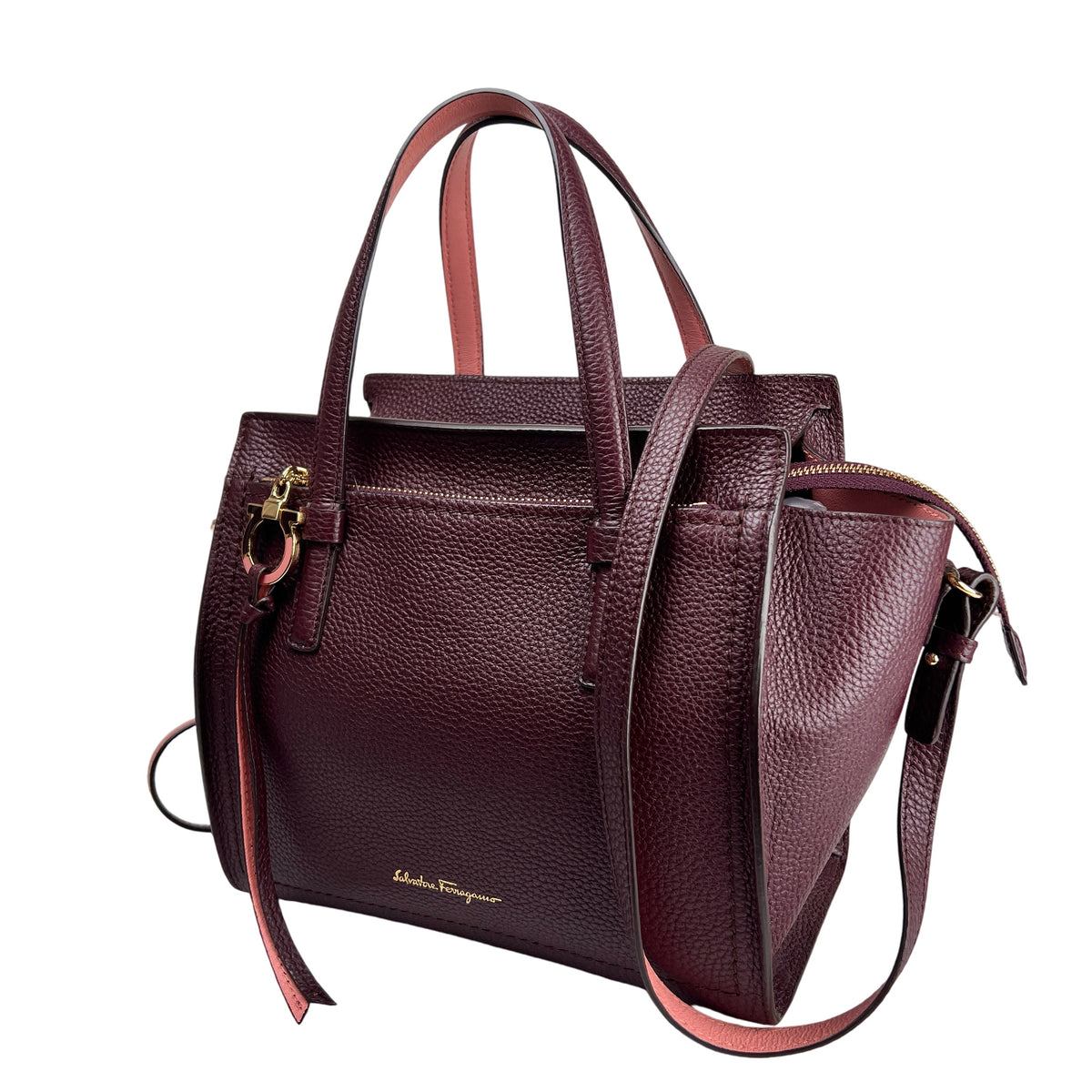 Ferragamo Bordeaux Handle Bags A-16455